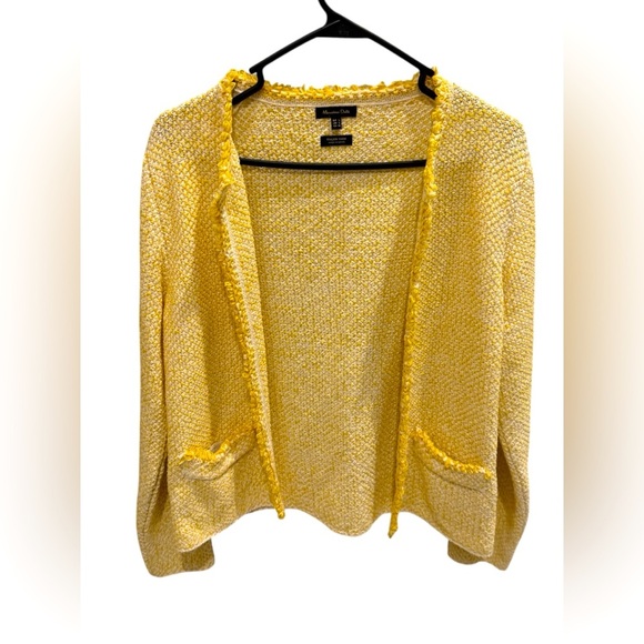 Massimo Dutti Cardigan Yellow Italian Yarn Textured Women's Sweater Size Large - Picture 1 of 3